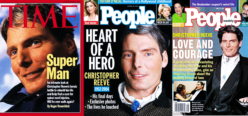 Una  portada de la revista Time y 2 de People muestran a Christopher Reeve