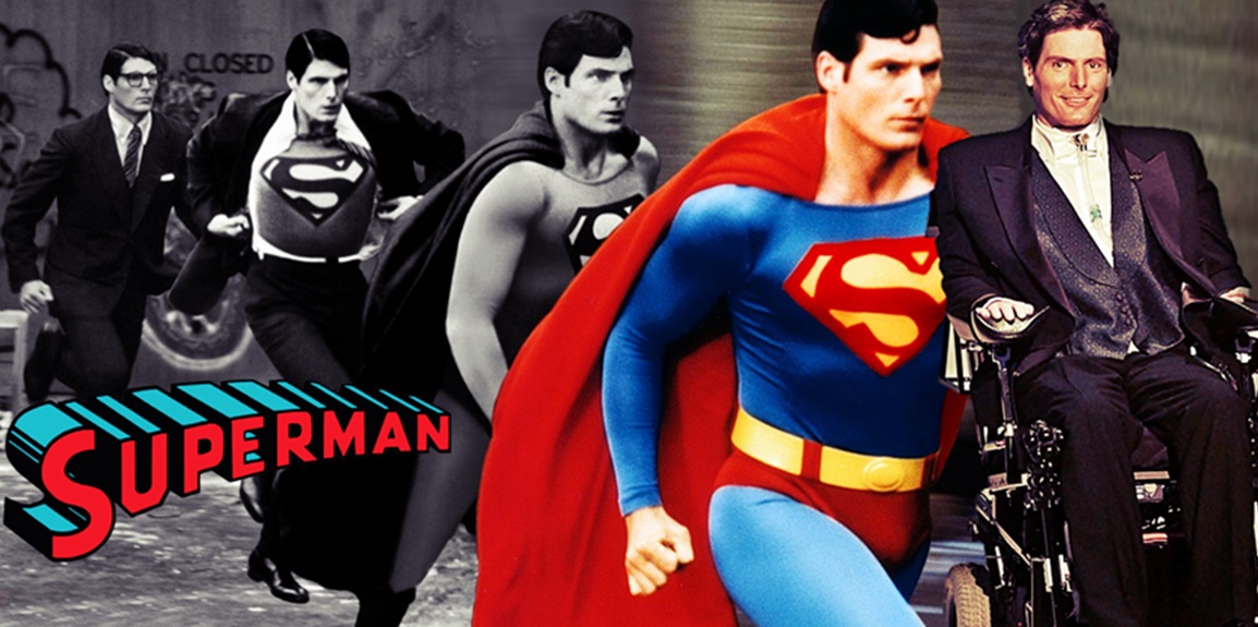 Una composición fotografía que muestra cómo se convertía el personaje de Christopher Reeve en Superman, insertando una fotografía de él ya en silla de ruedas.