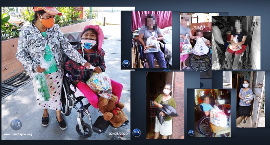 Composición de 7 fotografías de personas con discapacidad recibiendo ayuda 